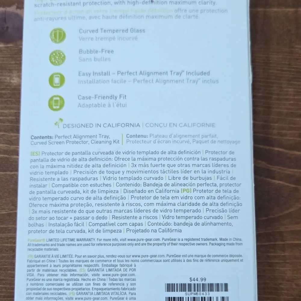 PureGear Curved Tempered Glass Screen Protector Clear Bubble-Free Easy Install